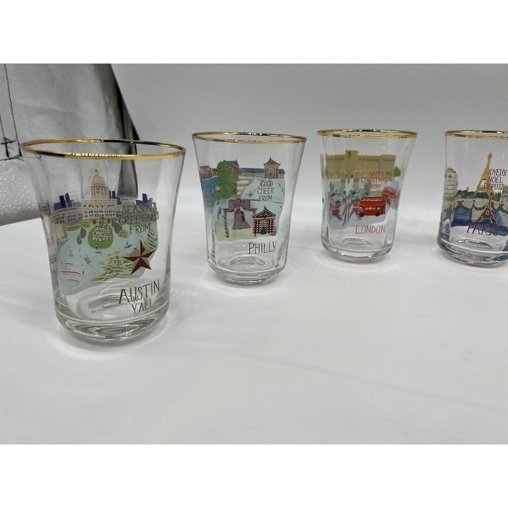 Anthropologie Holiday In The City Juice Glass Drinking Glasses 2024 Full Set - Picture 7 of 16